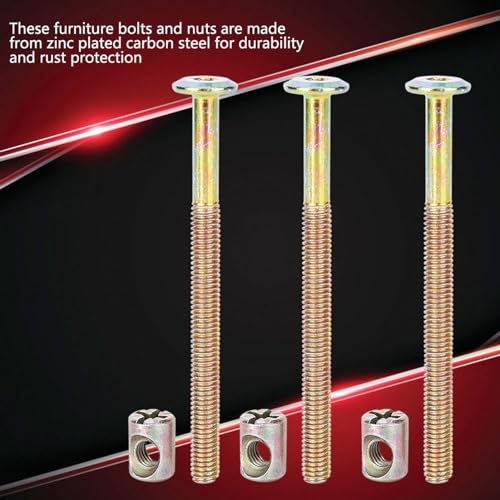 Furniture Bolts and Barrel Nuts, 10 Pcs Bed Frame Bolts Crib Replacement Hardware Kit M6 Bed Bunk Furniture Hex Dowel Bolts with Barrel Nuts Carbon Steel Cross Dowel Nut (80mm) - size: 80mm