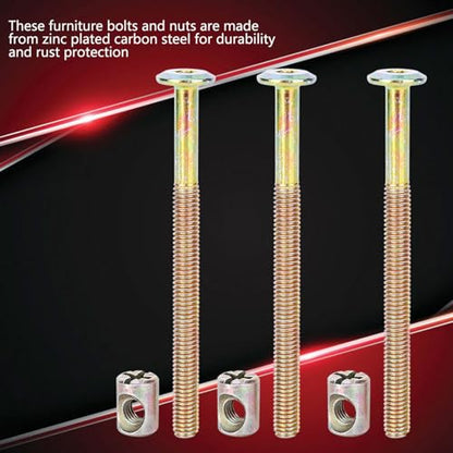 M6 x 80mm Bunk Bed Replacement Hardware, 10Pcs Nuts for Bed, Carbon Steel Furniture Bolt Nut Set, Hexagonal Bolt Nut Hardware Accessories for Connecting Wood, Boards