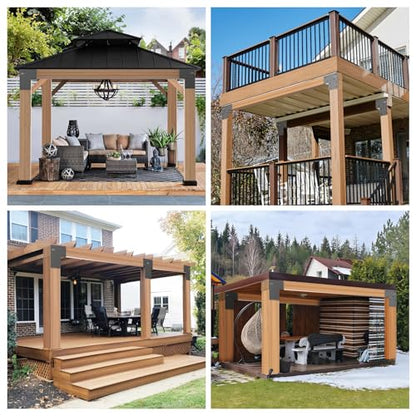 4Pcs 6"x6" (Actual 5.6x5.6) End Post Caps Bracket Stainless Steel, Fit Connecting Wood Gazebo, Deck Patio Post, Wood Beams Bracket for Patio, for Garden, Yard - size: End 6"x6"