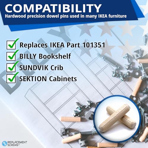 ReplacementScrews Wooden Dowel Pins Compatible with IKEA Part 101351