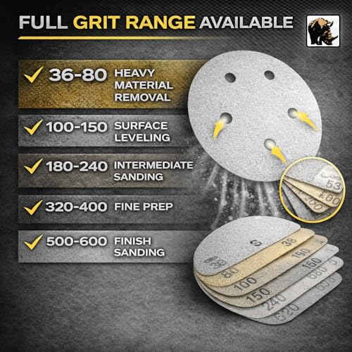 Indasa 5" Rhynogrip White Line 5-Hole Vacuum Sanding Discs (54 Series) – Premium Aluminum Oxide Hook & Loop Discs for Professional Sanding (Box of 50) (5in 5-Hole (Hook & Loop), 120, Medium)
