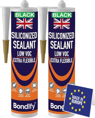 Waterproof Siliconized Acrylic Latex Caulk Black, 2PCs x 17.6oz, Silicone Sealant Acrylic, PAINTABLE Crack Proof Door, Window Frame Sealant, Ideal for Filling Cracks & Gaps, Bathroom, Kitchen - size: BLACK - 2PCs