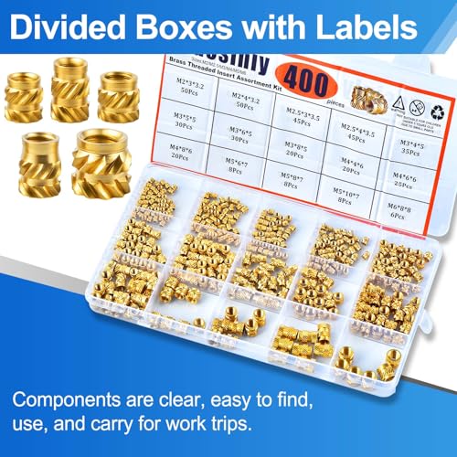 400 Pcs Threaded Inserts Brass Heat Set for 3D Printing M2-M6 Kit