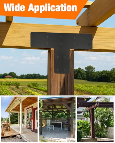 6 Pack 12"x8" T Post Timber Frame Brackets, T Flat Mending Plate - size: 6 Pcs-12"x8"