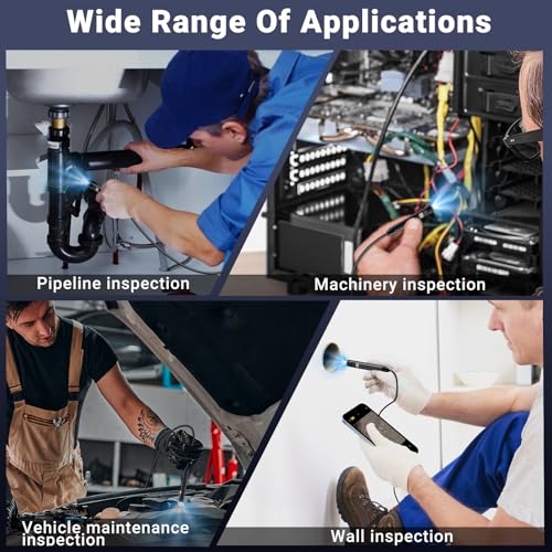 Preciva Endoscope Camera with Dual Lenses, 1920P HD Borescope Camera with 8 Adjustable LED Lights, 16.5ft Semi-Rigid for iOS and Android