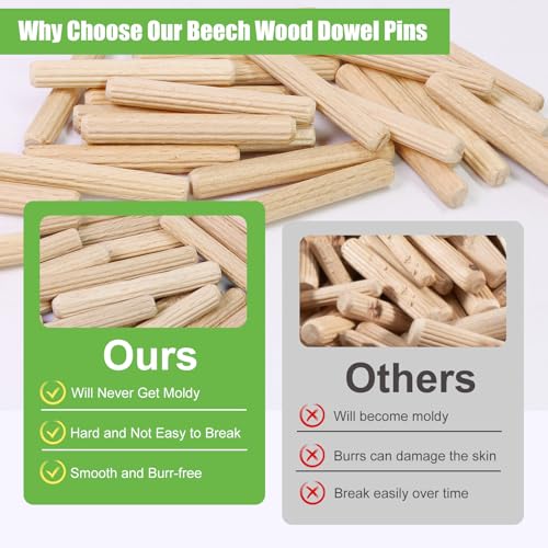 1/4" x 2" Wooden Dowel Pins - FoDau770 Beech Wood Dowel Rods - 100 Pcs - size: 1/4" x 2"