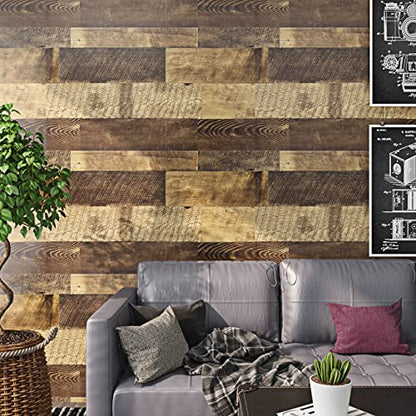 Livelynine Reclaimed Wood Vinyl Flooring Roll Waterproof Vinyl Plank Flooring Peel and Stick Wood Planks for Walls Kitchen Bathroom Floor Desk Countertop Covers Accent Wall Stick on Shiplap 15.8x78.8 - size: 15.8x78.8 Inch