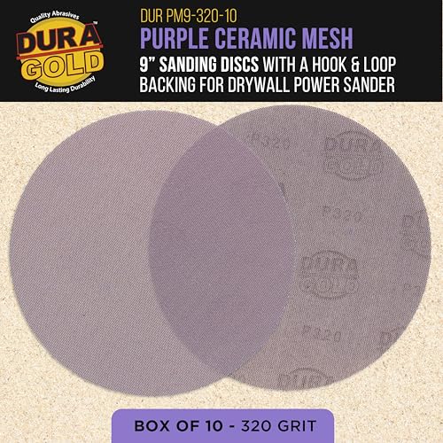 Dura-Gold Premium 320 Grit 9" Purple Ceramic Mesh Sanding Discs, Box of 10 - style: 320 Grit