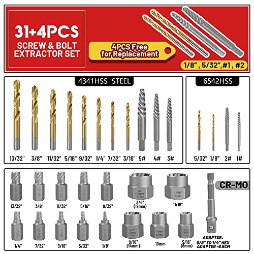 35 Pcs Spiral Screw Bolt Extractor Set Left Handed Drill Bit - size: 35Pcs