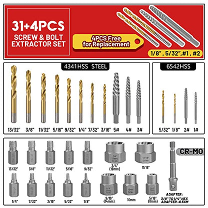 35 Pcs Spiral Screw Bolt Extractor Set Left Handed Drill Bit - size: 35Pcs