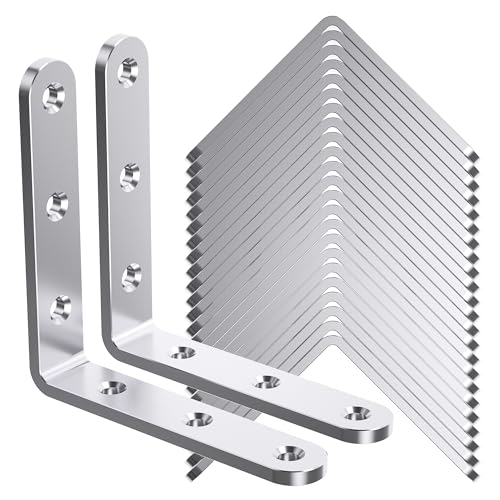 25Pcs Stainless Steel Angle Brackets 3”x 3” Heavy Duty Corner Brackets - size: Silver-3x3 Inch
