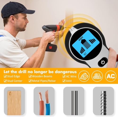 Stud Finder Wall Scanner 5 in 1 Upgraded Electronic Wall Scanner with Battery for Wood Metal and AC Wire Detection,HD LCD Display and Audio Alarm, Blue