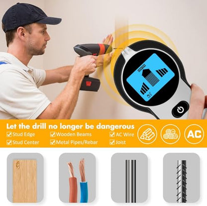 Stud Finder Wall Scanner 5 in 1 Upgraded Electronic Wall Scanner with Battery for Wood Metal and AC Wire Detection,HD LCD Display and Audio Alarm, Blue