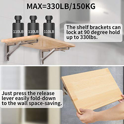 Folding Shelf Brackets, 16 Inch Heavy Duty L Bracket, Silver, 2 Pack - color: Silver, size: 16 Inch