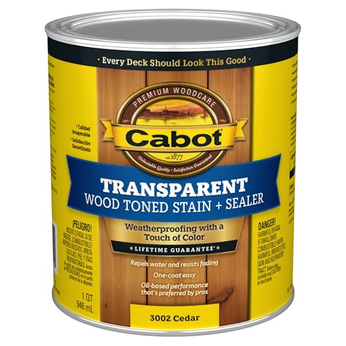 Cabot Transparent Wood Toned Stain + Sealer, Cedar, 1 Quart - color: Cedar, size: 0.25 Gallon, style: Wood Toned Deck & Siding