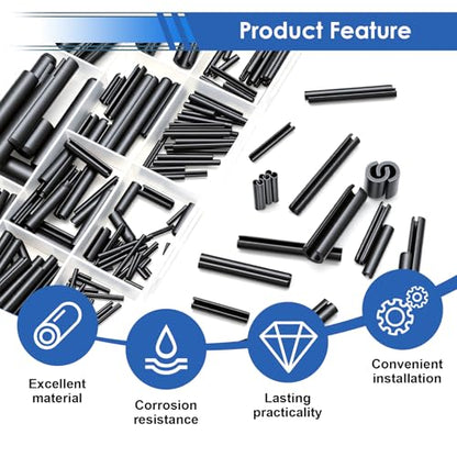 230Pcs Roll Pin Assortment Kit SAE Slotted Spring Pins 1/16 5/64 3/32 1/8 5/32 3/16 7/32 1/4 5/16 3/8 Inch for for Home Improvement Automotive Repair - size: 230Pcs