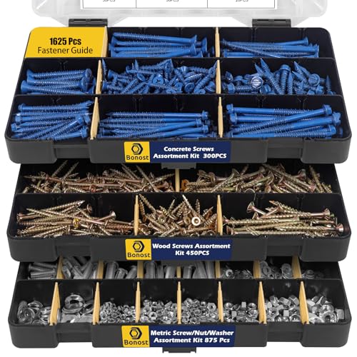 1625pcs Concrete Assortment Kit with Assorted Nuts Bolts and Wood Screws - size: 1625pcs