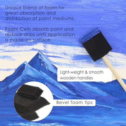 U.S. Art Supply Variety Foam Sponge Wood Handle Paint Brush Set, 20-Pack