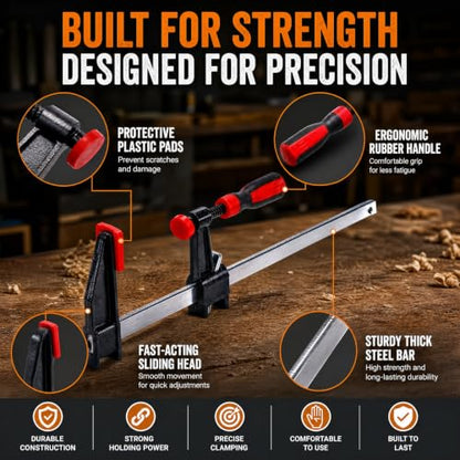 ZAVOOS 4 Pack Bar Clamps for Woodworking, 12 Inch, Medium Duty