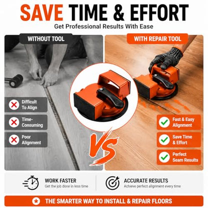 Floor Gap Fixer Tool, Heavy Duty Suction Cup Wood Floor Gap Repair Kit with Rubber Mallet, Non‑Slip Gloves & Adhesive Shims, for Laminate Vinyl LVP Hardwood Flooring Plank Gap Fixing