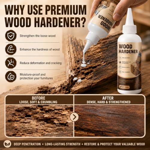 JAOJAO 300g Wood Epoxy Filler and 200ml Wood Hardener for Rotted Wood