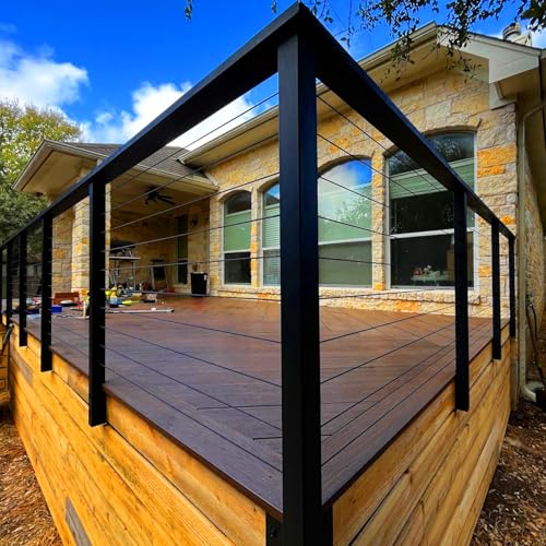 36" Fascia Mount Cable Railing Post Kit,Including 4 Black Railing Posts,250ft Cable, 10 Sets Terminal, 60 Cable Grommets(No Handrail) - size: 4 Line Posts Kit