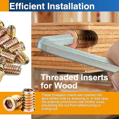 25PCS 5/16"-18 x 25mm Threaded Inserts for Wood, Hex Drive Nuts - size: 5/16"-18 x 25mm