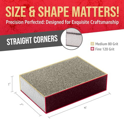 Sanding Sponge Blocks, 4" x 3" x 1", 80 & 120 Grit, Medium/Fine, 32 Pack - size: Small Area, style: Medium/Fine Grit