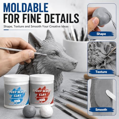 1 lb White Epoxy Putty Sculpt Clay, 2 Part Self Hardening Modeling Clay - size: 1 Pound
