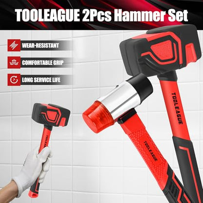 TOOLEAGUE 2Pcs Hammer Set,16oz Rubber Mallet&35mm Double-Faced Soft Mallet - size: 2pcs