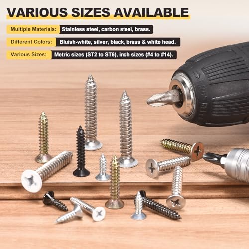 METALLIXITY 101Pcs #6x5/8 Countersunk Phillips Wood Screws Kit SS304 - color: Silver, size: #6x5/8"