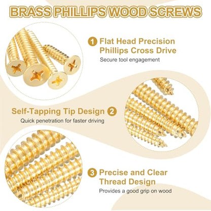 MECCANIXITY Brass Phillips Wood Screws, M3 x 30mm Brass Phillips Flat Wood Screws Self-Tapping Furniture Connector for Door Hinges, Wood Crafts and DIY Projects,(Gold Tone, Pack of 18) - size: M3 x 30mm