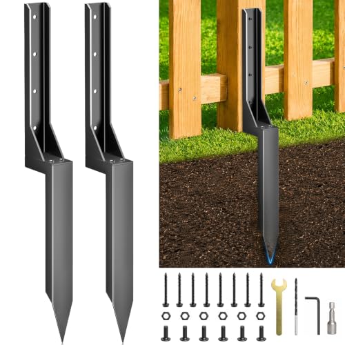 2 Pcs Fence Post Repair Kit, Thickened Heavy Duty Fence Repair Stakes for Tilted, Broken Wood Posts 4x4/6x6, Upgraded Double-Sided Welding Fence Repair Kit for Yard, Garden, Farm