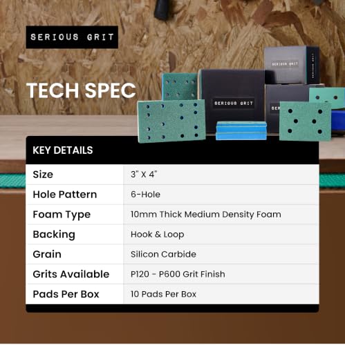 Serious Grit - 3x4 10mm Foam Sanding Pads - 220-240 Grit Finish - 10 Pack - size: 220-240 Grit, style: 10mm Foam