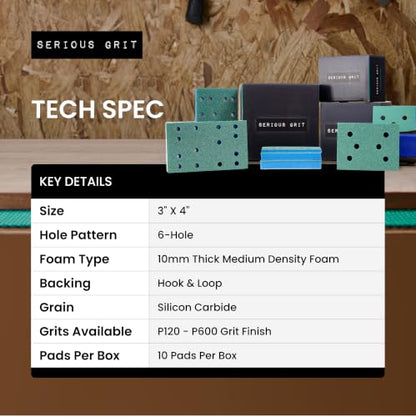 Serious Grit - 3x4 10mm Foam Sanding Pads - 220-240 Grit Finish - 10 Pack - size: 220-240 Grit, style: 10mm Foam