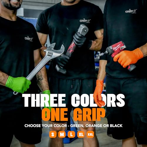 GRIPXX Herkules Grip Heavy Duty 8Mil Nitrile Gloves,3D Raised Diamond Texture-Latex & Powder Free-Industrial, Mechanic - color: Orange, size: 3X-Large