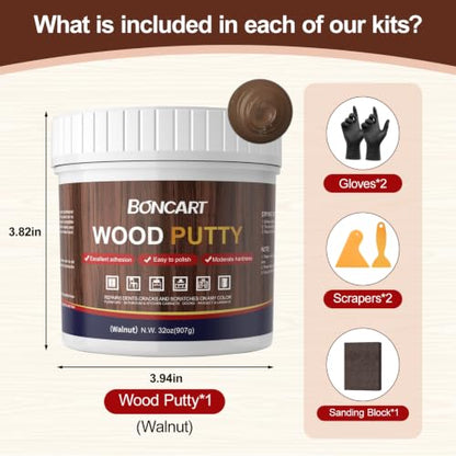 Boncart Wood Filler, 32 OZ Walnut Wood Putty - color: 32OZ Walnut