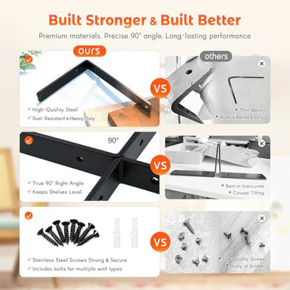 Shelf Bracket 8 Pack 14" Lx8 H 5mm Thick Heavy Duty Black L Brackets - color: Black-8pack, size: 14"Lx8"Wx1.5"W