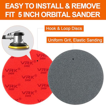 24 PCS 5 Inch Hook and Loop Sanding Sponge Discs Set 180 to 2000 Grit - size: 5 In Mix Grit 24 PCS
