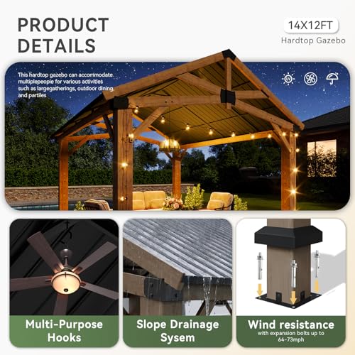 Aoxun 12' x 14' Wood Gazebo with Galvanized Steel Gable Roof, Gray - color: Taupe Gray, size: 12' x 14'