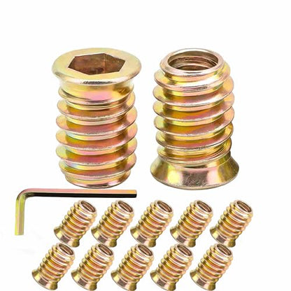 20Pcs 5/16"-18 x 20mm Metal Nut Inserts Threaded Wood Bolt Fastener Screw Connector Hex Socket Drive for Wood Furniture Building Repair Assortment (with Hex Spanner) - size: 5/16"-18 x20mm