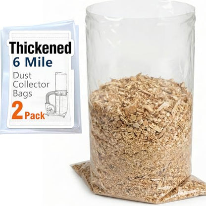 709563 Thickened Dust Collector Bags 31"x43" (19.5" Dia) - 6 Mil Clear Plastic Woodworking Dust Collection Bag for JET, Grizzly, Harbor Freight Central Machinery Dust Collectors(2 Pack) - style: 2 pack