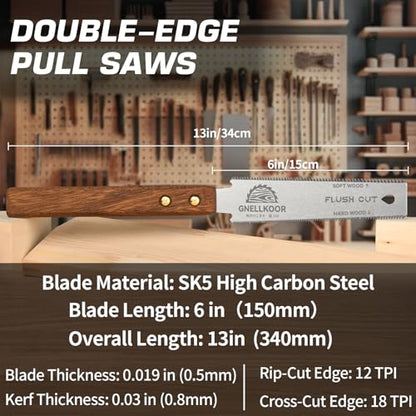 Japanese Flush Saw, 6 In Ryoba Hand Pull Saw of 17/20 TPI Professional Rip, Cross & Flush Cut Tool to Help Carpenter for achieve Soft Hard Woods Cutting Quickly Accurately Without Scratches - style: 6 Inch (150mm) Flush Cut Saw