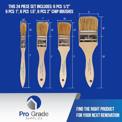 Pro Grade Chip Brushes, Disposable Paint Brushes, Assorted Sizes, 24 Piece - size: 24Pc. Var.