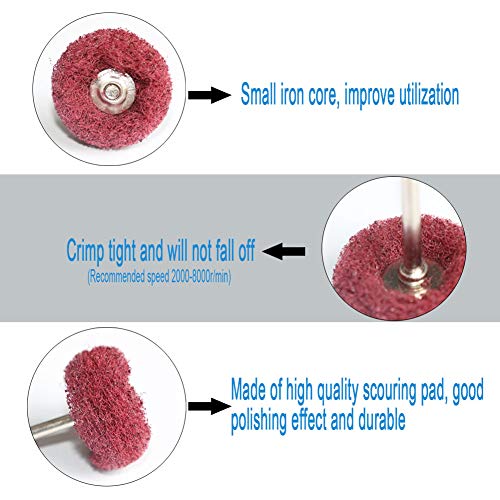 FPPO 50PCS Abrasive Buffing Polishing Wheel Set for Rotary Tools,Removal of Rust Deburring on Metal Surface with 3mm Shank,Mini scouring pad Brush Polishing kit(grit 320 red 50pcs) - color: grit 320 red 50pcs
