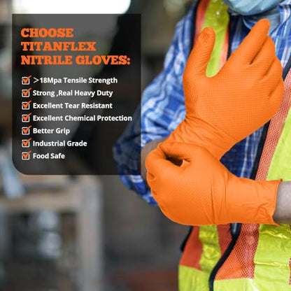 TitanFlex Heavy Duty Orange Nitrile Gloves, 6 Mil, Raised Diamond Texture, Mechanic Disposable Gloves, Latex Free Powder Free - color: 04 6mil (100ct), size: Small
