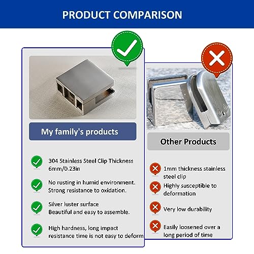 Glass Clamp－304 SS,Adjustable Fits1/3 -1/2" Glass Thickness(Silver-4pcs) - style: Silver-4pcs