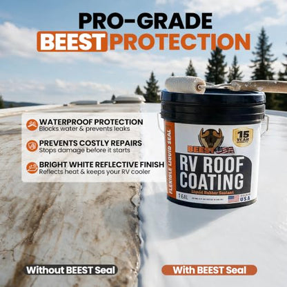BEEST RV Roof Repair Kit Includes: Roof Coating 5G, EPDM Primer 1G, RV Cleaner 32 Oz, Non-Sag Lap sealant, Self-Leveling Lap Sealant, Seam Roller, Seam Tape & Gloves| Repair & Maintenance Bundle - style: 5G-RV-Roof Kit