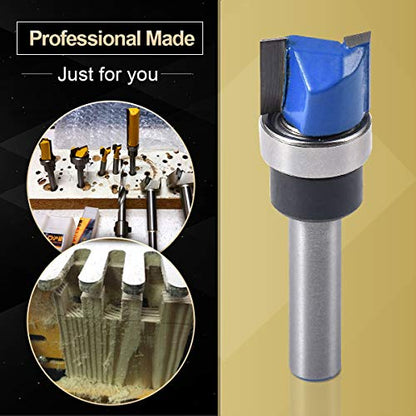 KATUR Top Bearing Flush Trim Pattern Router Bit, Hinge Mortising, Template Router Bit Set, 1/4 Inch Shank with Alloy Blade Carbon Steel (1/4" Shank,1/2" Tooth Width,11.9mm Tooth Depth) - size: 1/4" shank,1/2" width,11.9mm depth