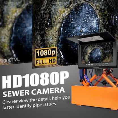 KCpayn 100FT Sewer Camera 7" Screen 1080P HD Pipe Inspection Borescope - size: 100FT/30m/7"